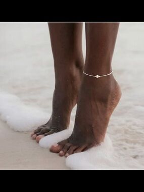 NIB Adornmonde Wish Anklet - Freshwater Pearl, 14k Solid Gold
